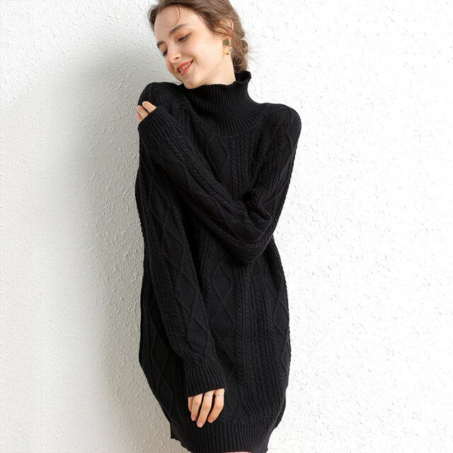 Long Sweater Dress Women Turtleneck Autumn Thick Pullover knitted Winter Jumper Cashmere Merino Wool Oversized Sweater - MARC SHERL