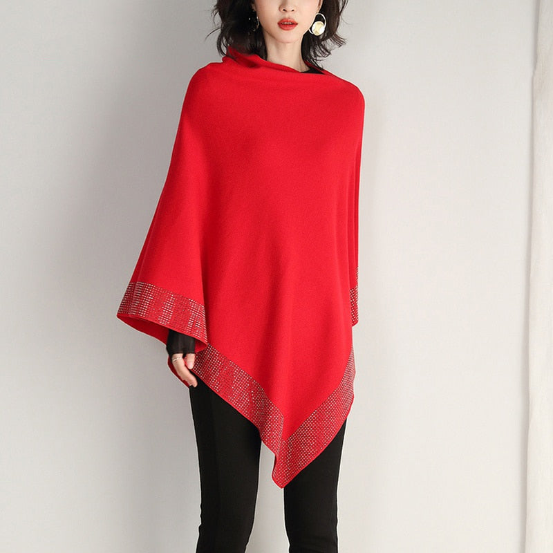 Shawl Cloak Loose Plus Size Soft Solid Woman Poncho Cape Pullover Sweater Coat - MARC SHERL