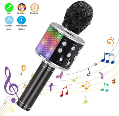 Wireless Karaoke Microphone Bluetooth Handheld Portable Speaker Home KTV Player with Dancing LED Lights Record Function for Kids - MARC SHERL