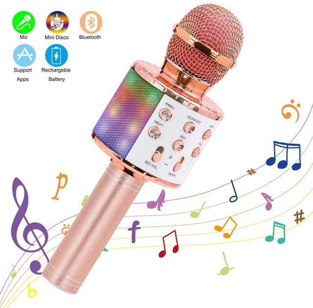 Wireless Karaoke Microphone Bluetooth Handheld Portable Speaker Home KTV Player with Dancing LED Lights Record Function for Kids - MARC SHERL