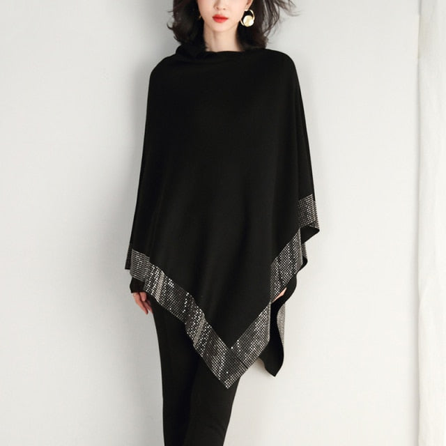 Shawl Cloak Loose Plus Size Soft Solid Woman Poncho Cape Pullover Sweater Coat - MARC SHERL