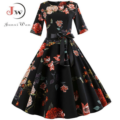 Elegant A-line Christmas Dress Women Autumn Winter Vintage Casual Half Sleeve Slim Midi Party Dresses Robe Femme Vestidos - MARC SHERL