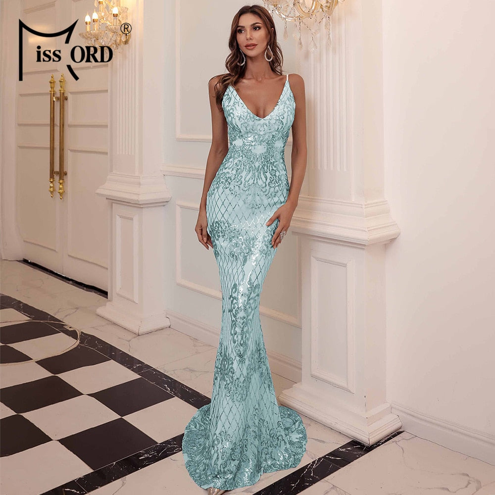 Missord 2021 Women Sexy Deep V Neck Backless Sequin Party Dress Elegant Spaghetti Strap Maxi Dress Summer Bodycon Dresses M0645 - MARC SHERL