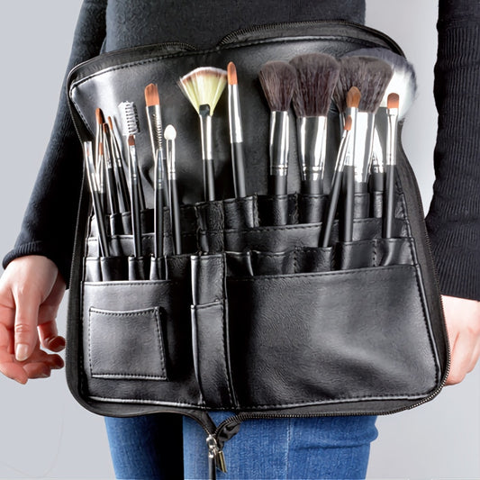 1Pcs Black Two Arrays Makeup Brush Holder Stand 24 Pockets Strap Belt Waist Bag Salon Makeup Artist Cosmetic Brush Organizer - MARC SHERL