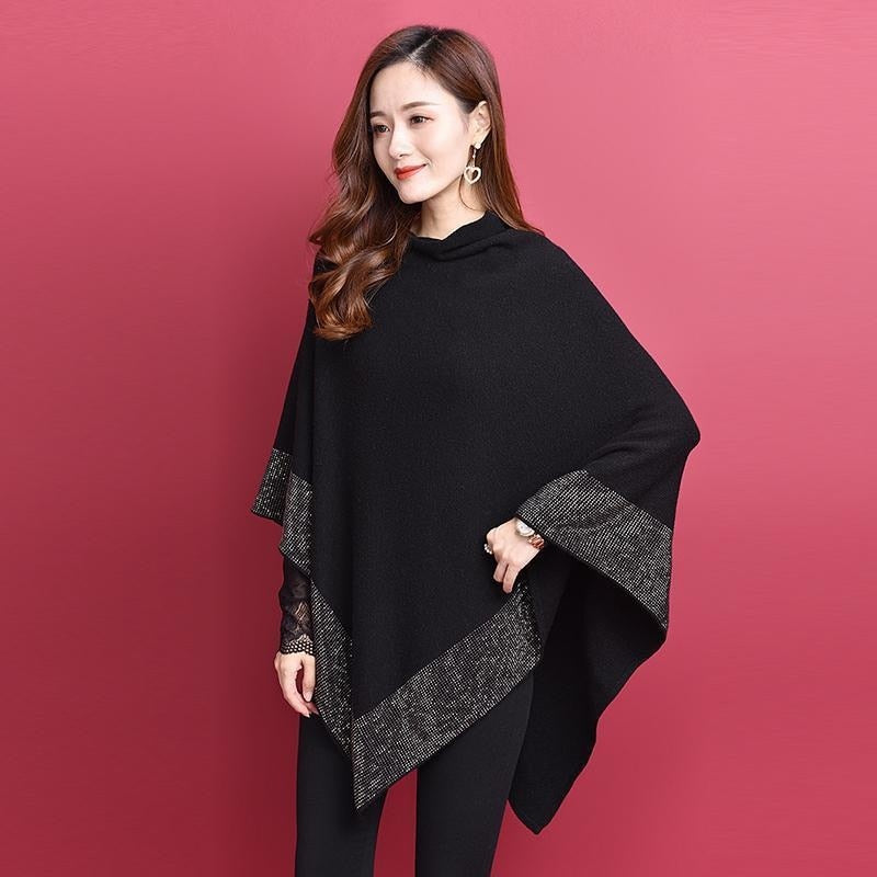 Bat Sleeve Black Sweater Shawl Women Poncho - MARC SHERL