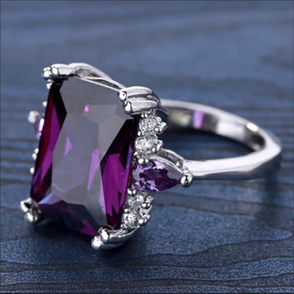 Trendy High Quality Silver Color Purple Crystal Cubic Zircon Rhinestone Female Ring for Women Party Jewelry Accessories - MARC SHERL